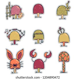vector set graphic sketch mushrooms