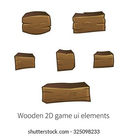Vector set of graphical user interface (UI GUI) for 2d video games. Wooden buttons for menu.