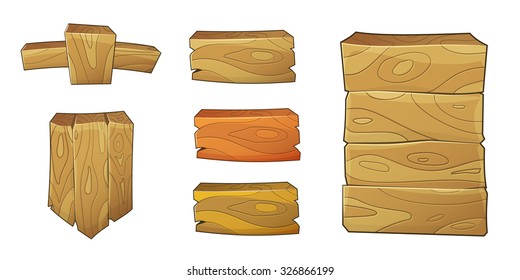 Vector set of graphical user interface (UI GUI) for 2d video games. Wooden panels and buttons for menu.