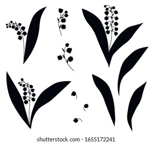 
Vector Set of Graphics Black Shadow Lily of the Valley Floral Vintage 