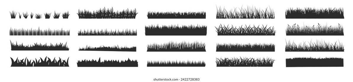 Vector set of grass silhouettes isolated on white background. Natural, eco, bio, organic