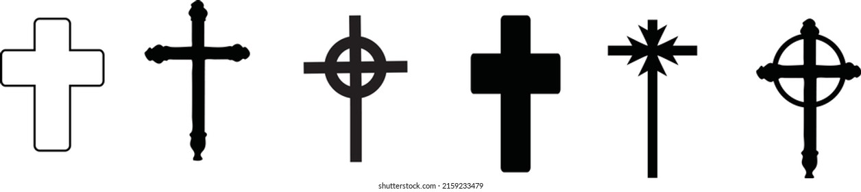 A vector set of gravestones and crosses on the white background