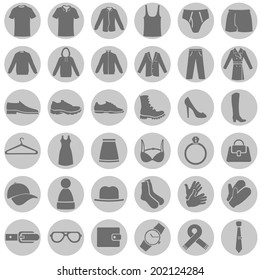 Vector Set of Gray Circle Clothes Icons