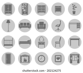 Vector Set of Gray Circle Furniture Icons