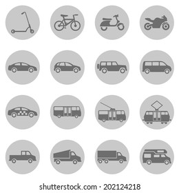 Vector Set of Gray Circle  Ground Transportation Icons