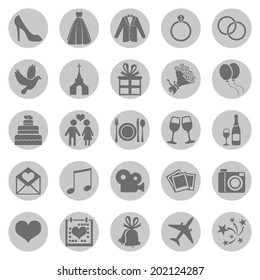 Vector Set of Gray Circle Wedding Icons