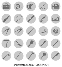 Vector Set of  Gray Circle Work Tools Icons
