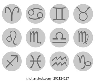 Vector Set of Gray Circle Zodiac Sign