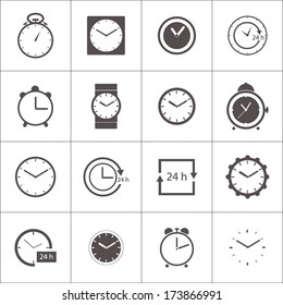 Vector set of gray clocks icons on white background