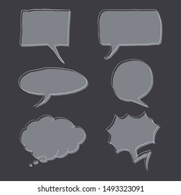 Vector Set of Gray Doodle Comics Speech Bubbles on Dark Gray Background. Comix Balloons.