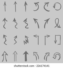 Vector Set of  Gray  Hand Drawn Arrows