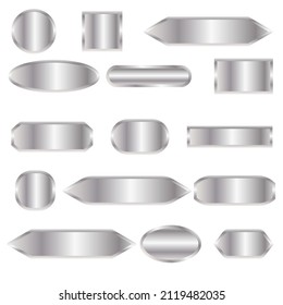 Vector set of gray  metal plates. Elegant, shiny and metalic gradient collection for metal border, frame, ribbon, label design