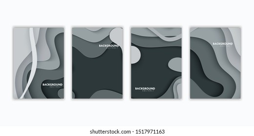 Vector set of gray template white concept paper cut design Abstract shapes background.