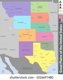 Vector Set Of Great Plains Of The United States With Neighboring States
