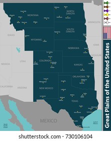 Vector set of Great Plains of the United States with neighboring states