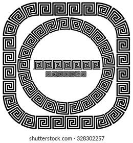 Vector Set of Greek Ornamental Frames Isolated on White Background. Decorative Greek Borders. Greek Circle Ornamental Frame.
