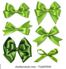 Vector set of green bow. Holiday decorative elements. Christmas decoration