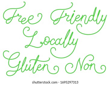 Vector set of green calligraphy lettering Inscriptions for ecological organic product packaging and advertising design