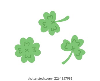 Vector set with green clover leaves. Collection for celebrating St Patricks day. St Patricks day three and four leaf clovers in flat design.