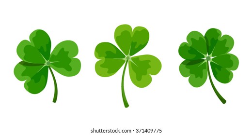 Vector set of green clover leaves (shamrock) isolated on a white background.