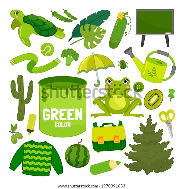 Vector Set Green Color Objects Learn Stock Vector (Royalty Free