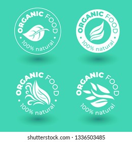 Vector set of  green design elements for organic natural logos. Organic logotype. Organic food sign for package design