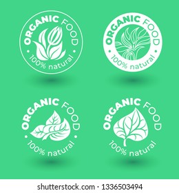 Vector set of  green design elements for organic natural logos. Organic logotype. Organic food sign for package design