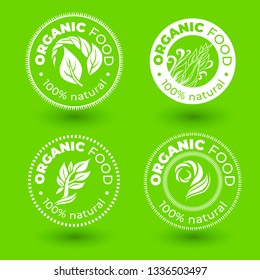 Vector set of  green design elements for organic natural logos. Organic logotype. Organic food sign for package design