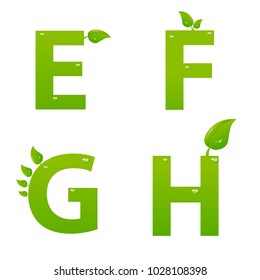 Vector set of green eco letters logo with leaves