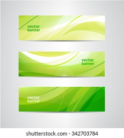 Vector set of green eco wavy banners, website header