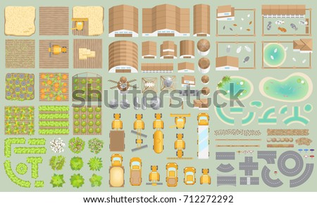 Similar – Image, Stock Photo Aerial view of village and lake near mountains at summer day