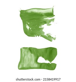 Vector set of green grass watercolor hand painted texture backgrounds isolated on white. Abstract greenery collection of acrylic dry brush strokes, stains, spots, blots, lines. Creative grunge frame.