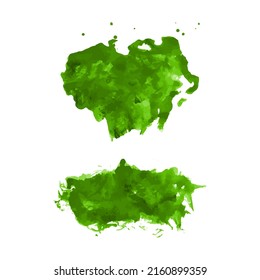 Vector set of green grass watercolor hand painted texture backgrounds isolated on white. Abstract greenery collection of acrylic dry brush strokes, stains, spots, blots, lines. Creative grunge frame.