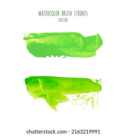 Vector set of green grass watercolor hand painted texture backgrounds isolated on white. Abstract greenery collection of acrylic dry brush strokes, stains, spots, blots, lines. Creative grunge frame.