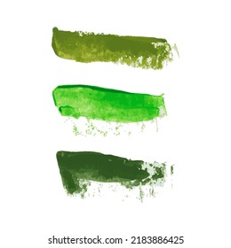 Vector set of green grass watercolor hand painted texture backgrounds isolated on white. Abstract greenery collection of acrylic dry brush strokes, stains, spots, blots, lines. Creative grunge frame.