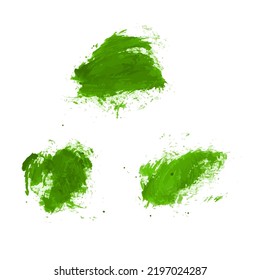 Vector set of green grass watercolor hand painted texture backgrounds isolated on white. Abstract greenery collection of acrylic dry brush strokes, stains, spots, blots, lines. Creative grunge frame.