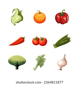 vector set of green healthy vegetables