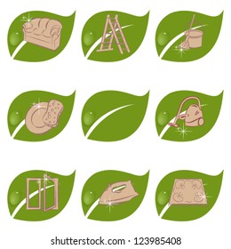 Vector Set of green icons for a cleaning company