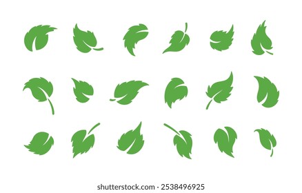 Vector Set of Green Leaf Silhouette. Leaves of Plant and Trees Logo icons. Ecology, Environment, Nature Symbols.