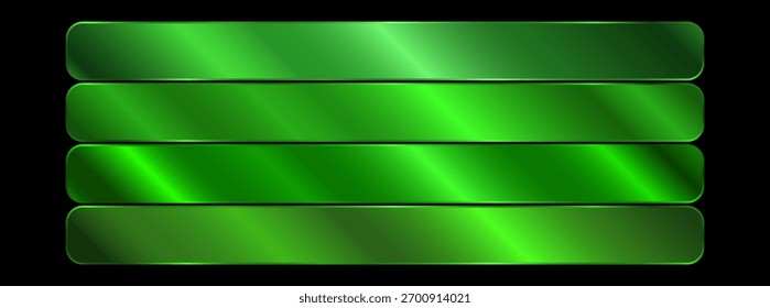 Vetor conjunto de gradientes metálicos verdes, coleção de amostras, gradiente brilhante conjunto em fundo preto, textura de metal.e