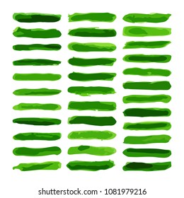 The vector set of green paint water color brushes stroke