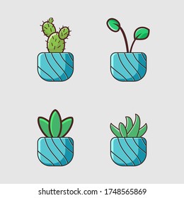 vector set of green plant eco icons
with flower pot