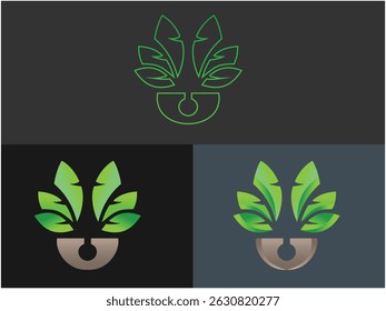 vector set of green plant in potted