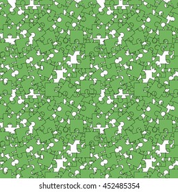 Vector Set of Green Puzzle on White Background. Seamless Jigsaw Pattern