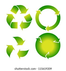 Vector set of green recycle icon on white background