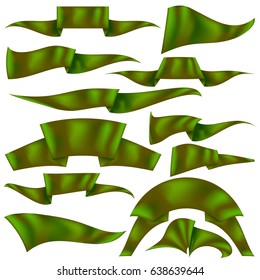 Vector Set of Green Ribbons Isolated on White Background. Flag Collection