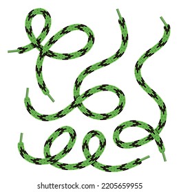 Vector Set of Green Shoelace Isolated on White Background.