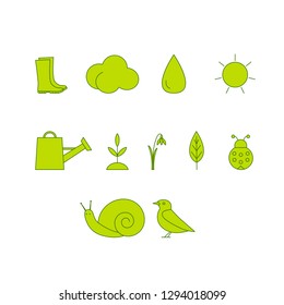 Vector set of green spring icons. Spring vector symbols.