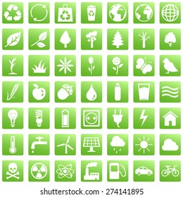 Vector Set of Green Square Ecologic Icons
