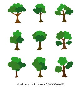 Vector set green trees icon.